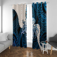 Blue Galaxy Polynesia Tribal Octopus Tattoo Window Curtain Pikake Lei Polynesian Pattern