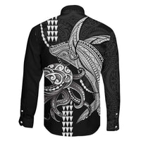 Kanaloa Aloha Hawaii Family Matching Off The Shoulder Long Sleeve Dress and Hawaiian Shirt Humpback Whale Octopus Tattoo Kakau Pattern LT14 - Polynesian Pride