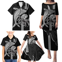 Kanaloa Aloha Hawaii Family Matching Puletasi and Hawaiian Shirt Humpback Whale Octopus Tattoo Kakau Pattern