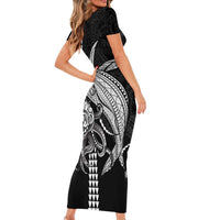 Kanaloa Aloha Hawaii Family Matching Short Sleeve Bodycon Dress and Hawaiian Shirt Humpback Whale Octopus Tattoo Kakau Pattern LT14 - Polynesian Pride