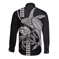 Kanaloa Aloha Hawaii Long Sleeve Button Shirt Humpback Whale Octopus Tattoo Kakau Pattern