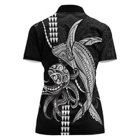 Kanaloa Aloha Hawaii Women Polo Shirt Humpback Whale Octopus Tattoo Kakau Pattern