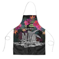 Personalised Hawaii Apron Humpback Whale Tattoo With Tropical Flowers Black