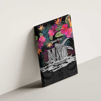 Personalised Hawaii Canvas Wall Art Humpback Whale Tattoo With Tropical Flowers Black