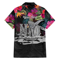Personalised Hawaii Family Matching Summer Maxi Dress and Hawaiian Shirt Humpback Whale Tattoo With Tropical Flowers Black LT14 - Polynesian Pride