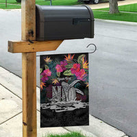 Personalised Hawaii Garden Flag Humpback Whale Tattoo With Tropical Flowers Black