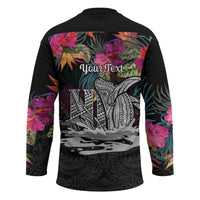 Personalised Hawaii Hockey Jersey Humpback Whale Tattoo With Tropical Flowers Black
