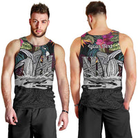 Personalised Hawaii Men Tank Top Humpback Whale Tattoo With Tropical Flowers Black