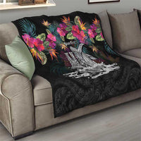 Personalised Hawaii Quilt Humpback Whale Tattoo With Tropical Flowers Black