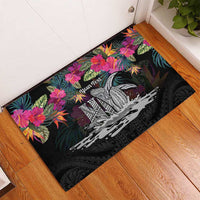 Personalised Hawaii Rubber Doormat Humpback Whale Tattoo With Tropical Flowers Black