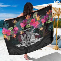 Personalised Hawaii Sarong Humpback Whale Tattoo With Tropical Flowers Black