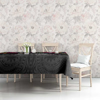 Personalised Hawaii Tablecloth Humpback Whale Tattoo With Tropical Flowers Black