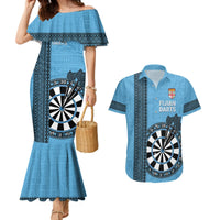 Personalised Fiji Darts Couples Matching Mermaid Dress and Hawaiian Shirt Fijian Tapa Pattern - Blue LT14 Blue - Polynesian Pride