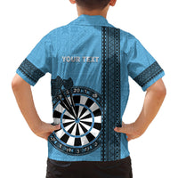 Personalised Fiji Darts Family Matching Long Sleeve Bodycon Dress and Hawaiian Shirt Fijian Tapa Pattern - Blue LT14 - Polynesian Pride