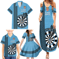 Personalised Fiji Darts Family Matching Summer Maxi Dress and Hawaiian Shirt Fijian Tapa Pattern - Blue LT14 - Polynesian Pride