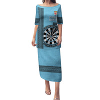 Personalised Fiji Darts Puletasi Fijian Tapa Pattern - Blue LT14 Long Dress Blue - Polynesian Pride