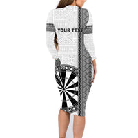 Personalised Fiji Darts Family Matching Long Sleeve Bodycon Dress and Hawaiian Shirt Fijian Tapa Pattern - White LT14 - Polynesian Pride