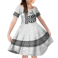 Personalised Fiji Darts Family Matching Off The Shoulder Long Sleeve Dress and Hawaiian Shirt Fijian Tapa Pattern - White LT14 Daughter's Dress White - Polynesian Pride