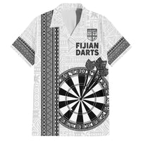 Personalised Fiji Darts Family Matching Off Shoulder Short Dress and Hawaiian Shirt Fijian Tapa Pattern - White