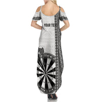 Personalised Fiji Darts Family Matching Summer Maxi Dress and Hawaiian Shirt Fijian Tapa Pattern - White LT14 - Polynesian Pride