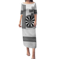 Personalised Fiji Darts Puletasi Fijian Tapa Pattern - White LT14 Long Dress White - Polynesian Pride