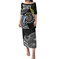 Personalised Cook Islands Darts Puletasi Kuki Airani Tribal Pattern LT14 Long Dress Black - Polynesian Pride