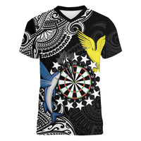 Personalised Cook Islands Darts Women V-Neck T-Shirt Kuki Airani Tribal Pattern