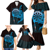 Aloha Hawaii Darts Family Matching Mermaid Dress and Hawaiian Shirt Dart Board With Polynesian Shark - Blue LT14 - Polynesian Pride
