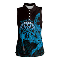 Aloha Hawaii Darts Women Sleeveless Polo Shirt Dart Board With Polynesian Shark - Blue