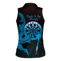 Aloha Hawaii Darts Women Sleeveless Polo Shirt Dart Board With Polynesian Shark - Blue