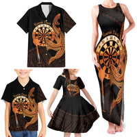 Aloha Hawaii Darts Family Matching Tank Maxi Dress and Hawaiian Shirt Dart Board With Polynesian Shark - Gold LT14 - Polynesian Pride