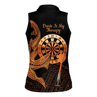 Aloha Hawaii Darts Women Sleeveless Polo Shirt Dart Board With Polynesian Shark - Gold