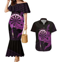 Aloha Hawaii Darts Couples Matching Mermaid Dress and Hawaiian Shirt Dart Board With Polynesian Shark - Purple LT14 Purple - Polynesian Pride