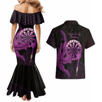 Aloha Hawaii Darts Couples Matching Mermaid Dress and Hawaiian Shirt Dart Board With Polynesian Shark - Purple LT14 - Polynesian Pride