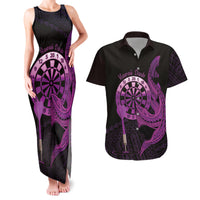 Aloha Hawaii Darts Couples Matching Tank Maxi Dress and Hawaiian Shirt Dart Board With Polynesian Shark - Purple