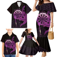 Aloha Hawaii Darts Family Matching Mermaid Dress and Hawaiian Shirt Dart Board With Polynesian Shark - Purple LT14 - Polynesian Pride