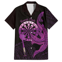 Aloha Hawaii Darts Family Matching Off Shoulder Maxi Dress and Hawaiian Shirt Dart Board With Polynesian Shark - Purple LT14 Dad's Shirt - Short Sleeve Purple - Polynesian Pride