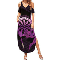 Aloha Hawaii Darts Summer Maxi Dress Dart Board With Polynesian Shark - Purple LT14 Women Purple - Polynesian Pride