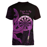 Aloha Hawaii Darts Women V-Neck T-Shirt Dart Board With Polynesian Shark - Purple