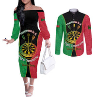 Personalised Vanuatu Darts Couples Matching Off The Shoulder Long Sleeve Dress and Long Sleeve Button Shirt Happiness Is A Tight Threesome Sand Drawing Art