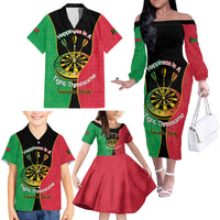 Personalised Vanuatu Darts Family Matching Off The Shoulder Long Sleeve Dress and Hawaiian Shirt Happiness Is A Tight Threesome Sand Drawing Art LT14 - Polynesian Pride