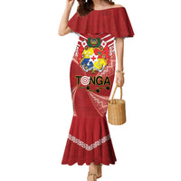 Tonga Darts Mermaid Dress Tongan Ngatu Pattern LT14 Women Red - Polynesian Pride
