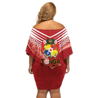 Tonga Darts Off Shoulder Short Dress Tongan Ngatu Pattern LT14 - Polynesian Pride