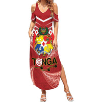Tonga Darts Summer Maxi Dress Tongan Ngatu Pattern LT14 Women Red - Polynesian Pride