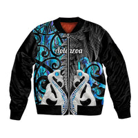 Personalised New Zealand Sleeve Zip Bomber Jacket Te Manaia Mangopare Maori And Fern Blue Style LT14 Unisex Blue - Polynesian Pride