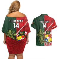 Custom Tonga And Ireland Rugby Couples Matching Off Shoulder Short Dress and Hawaiian Shirt Ikale Tahi With Shamrocks LT14 - Polynesian Pride