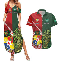 Custom Tonga And Ireland Rugby Couples Matching Summer Maxi Dress and Hawaiian Shirt Ikale Tahi With Shamrocks LT14 Red - Polynesian Pride