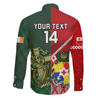 Custom Tonga And Ireland Rugby Family Matching Off Shoulder Short Dress and Hawaiian Shirt Ikale Tahi With Shamrocks LT14 - Polynesian Pride