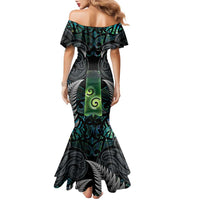 Personalised New Zealand Toki Family Matching Mermaid Dress and Hawaiian Shirt Silver Fern Mix Aotearoa Maori Pattern LT14 - Polynesian Pride