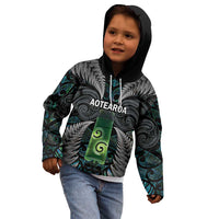 Personalised New Zealand Toki Kid Hoodie Silver Fern Mix Aotearoa Maori Pattern LT14 - Polynesian Pride